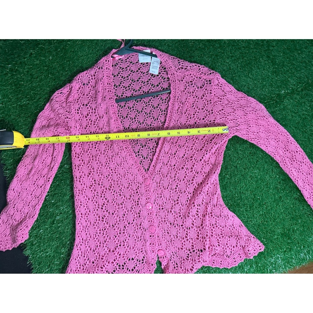 Emma James Petite Pink Silk‎ Blend Open Knit Crochet Cardigan Sweater Womens PL